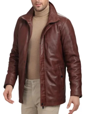 Men Lambskin Leather Brown Car Coat