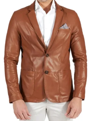 Men Tan Brown Natural Leather Blazer