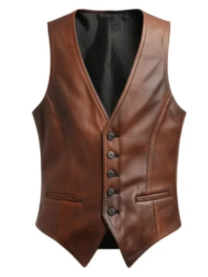 Vintage Men Brown Leather Vest
