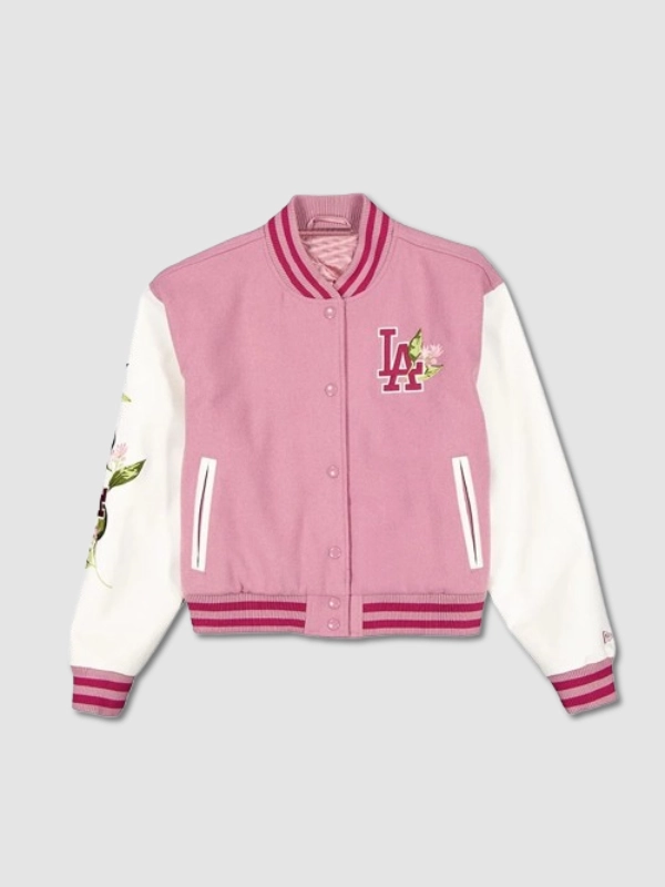 LA Floral Pink Varsity Jacket | Dodgers Floral Pink Varsity
