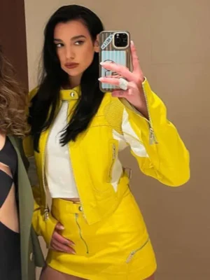 SpongeBob Dua Lipa Yellow Leather Jacket