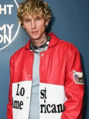 The Tonight Show Starring Jimmy Fallon MGK Leather Lost Americana Red And White Jacket
