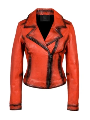 Women Millie Biker Orange Leather Jacket
