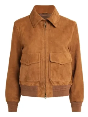 Women Suede Bomber Lauren Camel Brown Jacket