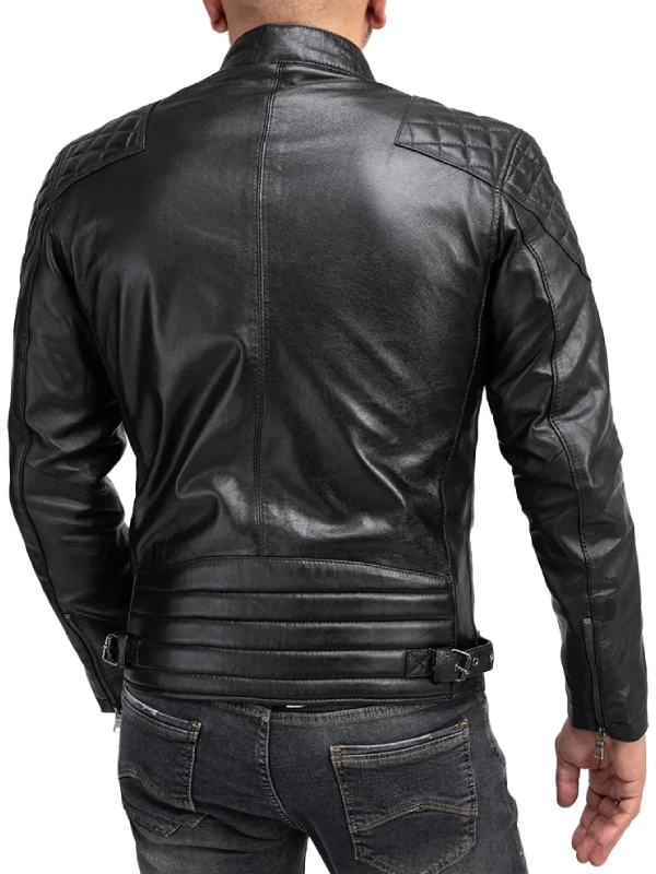 Black Cafe Racer Leather Jacket