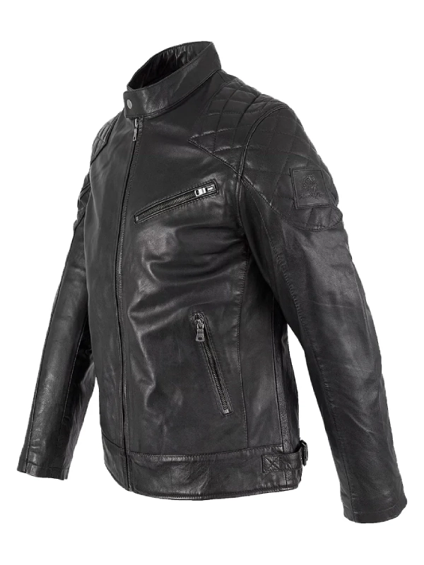 Black Cafe Racer Men Leather Jacket