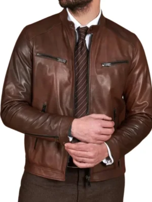 Brown Biker Leather Men Jacket