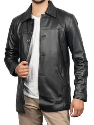 Men Victor Black Lambskin Leather Car Coat