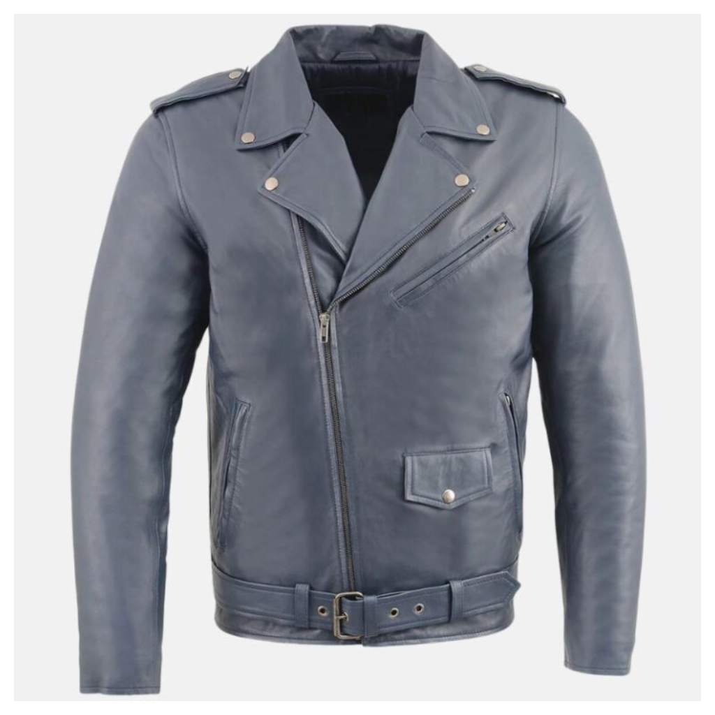 Men's Asymmetrical Biker Blue Leather Jacket